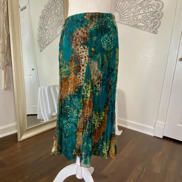 Ethereal Fairy Nymph Brown Green Earthy Floral Layered Mesh Midi Skirt L - Picture 3 of 6